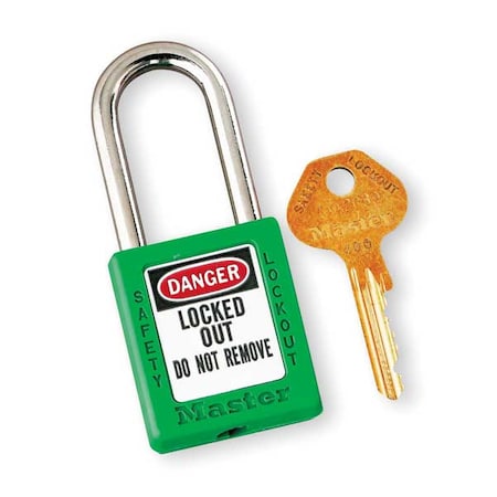 Lockout Padlock, Keyed Alike, Thermoplastic, Green, 1 1/2 in Shackle Height, 1 1/2 in Body Width MPN:410KAS6GRN