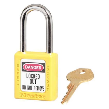 Lockout Padlock, Keyed Alike, Thermoplastic, Yellow, 1 1/2 in Shackle Height, 1 1/2 in Body Width MPN:410KAYLW