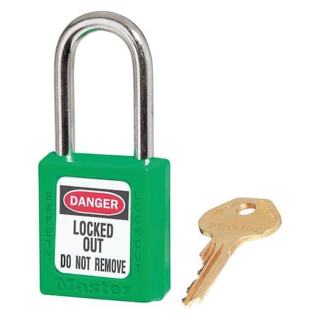 Lockout Padlock, Keyed Different, Thermoplastic, Standard Body, Steel, Green, PK6 MPN:410S6GRN