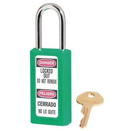 Lockout Padlock, Keyed Alike, Thermoplastic, Green, 1 1/2 in Shackle Height, 1 1/2 in Body Width MPN:411KAS12GRN