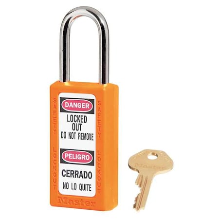 Lockout Padlock, Keyed Alike, Thermoplastic, Orange, 1 1/2 in Shackle Height, 1 1/2 in Body Width MPN:411KAS12ORJ