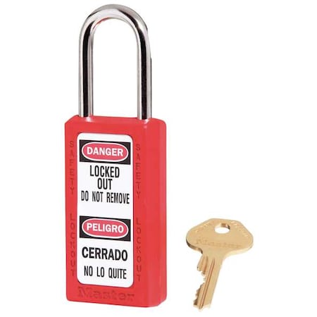Lockout Padlock, Keyed Alike, Thermoplastic, Red, 1 1/2 in Shackle Height, 1 1/2 in Body Width MPN:411KAS3RED