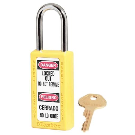 Lockout Padlock, Keyed Alike, Thermoplastic, Yellow, 1 1/2 in Shackle Height, 1 1/2 in Body Width MPN:411KAS6YLW