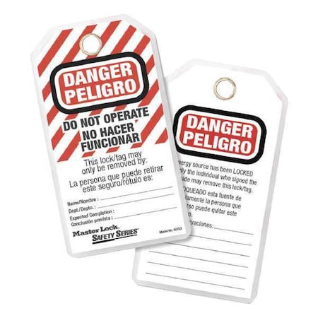 Danger Bilingual Tag, Danger, Polyester, 3 1/8 in Width, 5 3/4 in Height, Write On Surface: Yes MPN:497AX