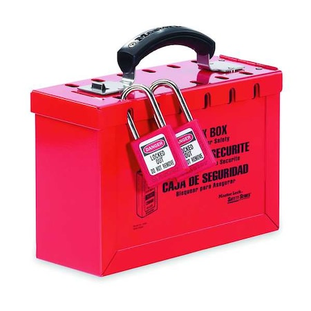 Lockout Tagout Portable Group Lock Box, Steel, Hinged, 12 Padlocks, 6 in x 9.25 in x 3.75 in, Red MPN:498A