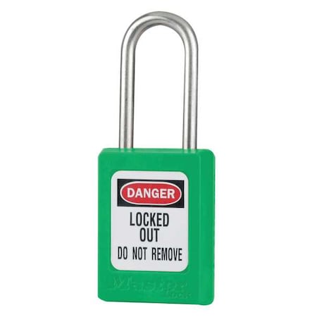 Lockout Padlock, Keyed Alike, Thermoplastic, Green, 1 1/2 in Shackle Height, 1 3/8 in Body Width MPN:S33KAS6GRN