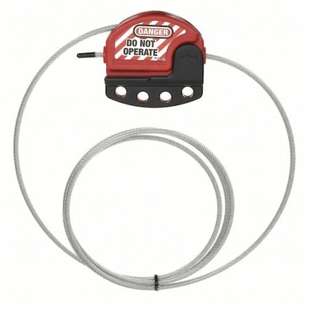 Adjustable Cable Lockout, 3 ft L, 4 Locks Max, Red, Includes Cable MPN:S806CBL3