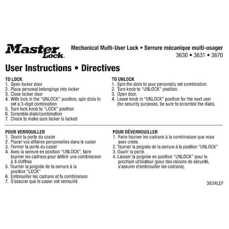 Instruction Sticker, English/French MPN:3634LEF