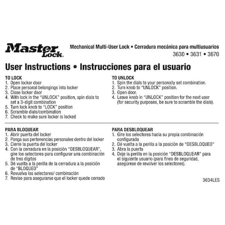 Instruction Sticker, English/Spanish, PK10 MPN:3634LES