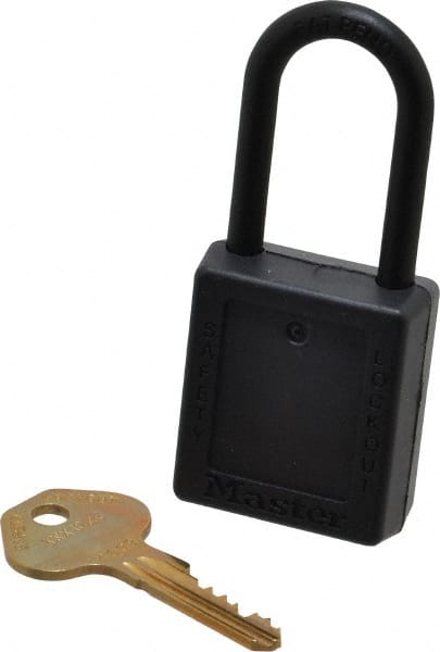 Lockout Padlock: Keyed Different, Key Retaining, Thermoplastic, Plastic Shackle, Black MPN:406BLK