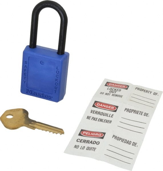 Lockout Padlock: Keyed Different, Key Retaining, Thermoplastic, Plastic Shackle, Blue MPN:406BLU