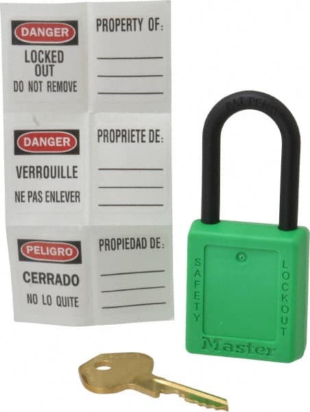 Lockout Padlock: Keyed Different, Key Retaining, Thermoplastic, Plastic Shackle, Green MPN:406GRN