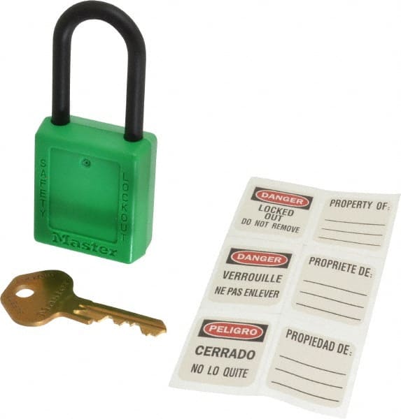 Lockout Padlock: Keyed Alike, Thermoplastic, Plastic Shackle, Green MPN:406KAGRN-605F153