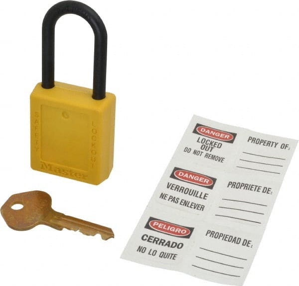 Lockout Padlock: Keyed Alike, Thermoplastic, Plastic Shackle, Yellow MPN:406KAYLW-605F158