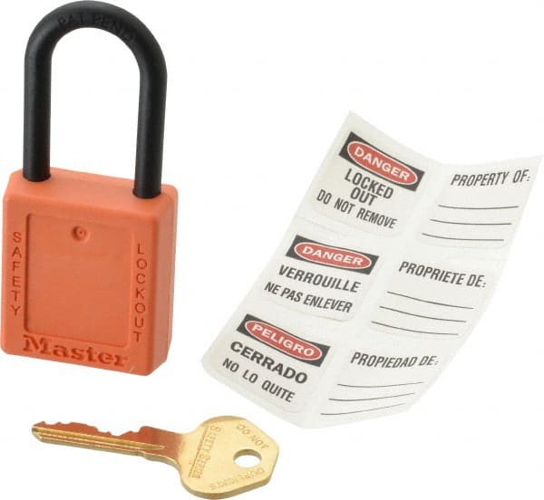 Lockout Padlock: Keyed Different, Key Retaining, Thermoplastic, Plastic Shackle, Orange MPN:406ORJ