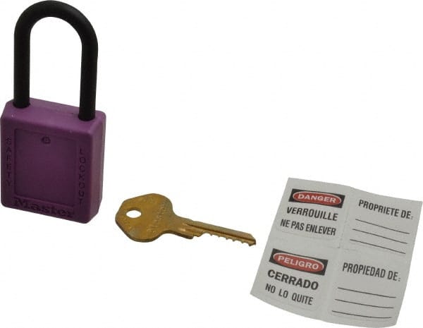 Lockout Padlock: Keyed Different, Key Retaining, Thermoplastic, Plastic Shackle, Purple MPN:406PRP