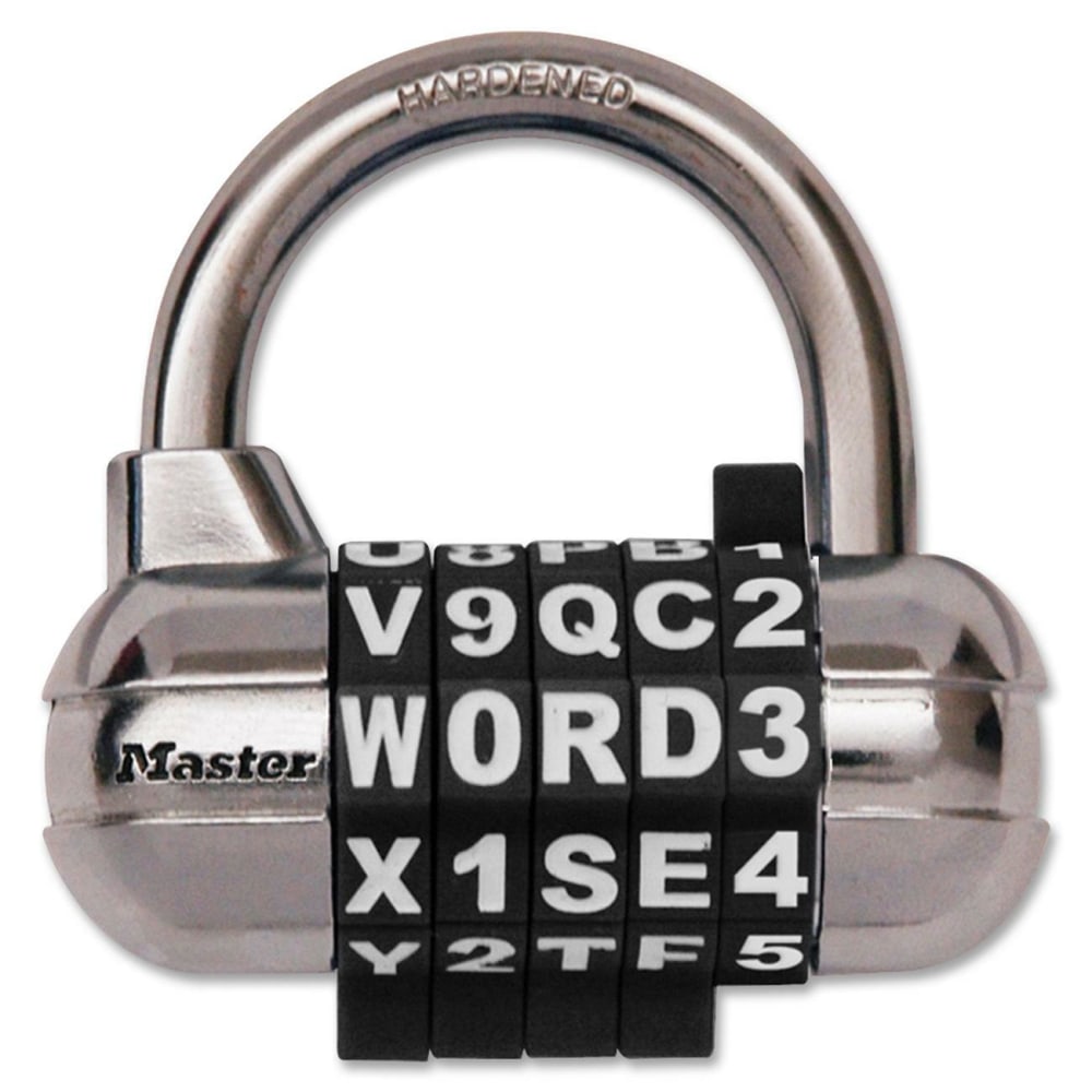 Master Lock Combination Alpha Padlock - 0.25in Shackle Diameter - Chrome - Black, Silver - 1 Each MPN:1534DBLK