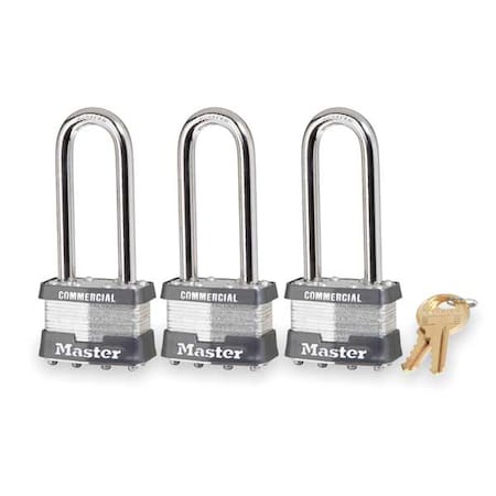 Padlocks, Keyed Alike, Long Shackle, Rectangular Steel Body, Steel Shackle, 3/4 in W, 3 PK MPN:1TRILJCOM