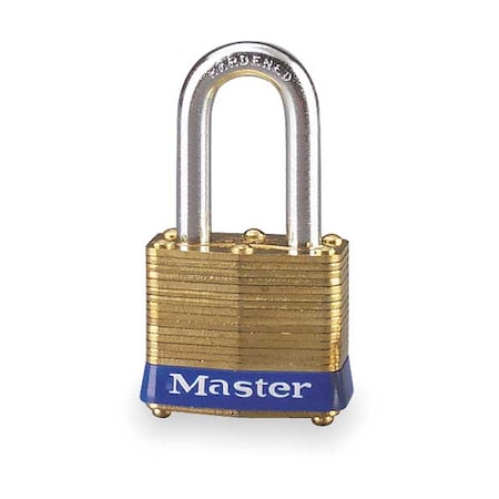 Padlock, Keyed Different, Long Shackle, Rectangular Brass Body, Steel Shackle, 5/8 in W MPN:4LH