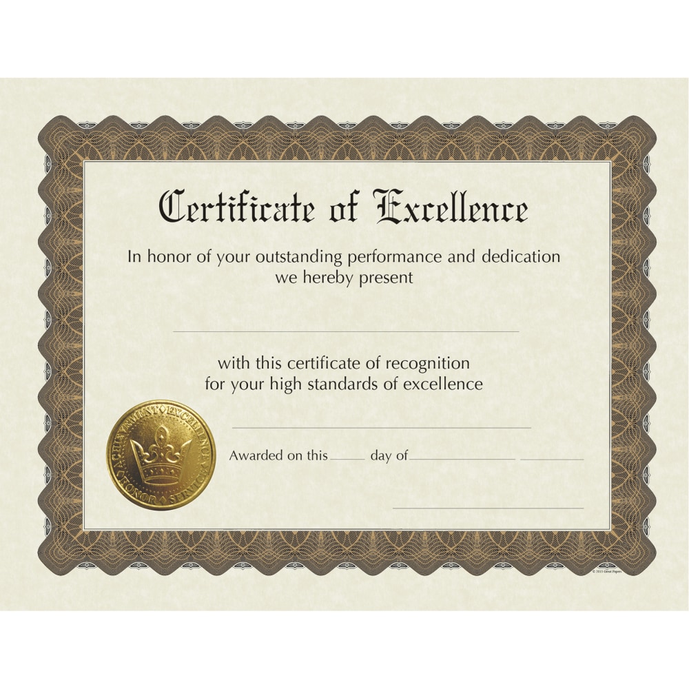 Great Papers! Participation Stock Certificates, 8-1/2in x 11in, Excellence, Pack Of 6 Certificates MPN:930600