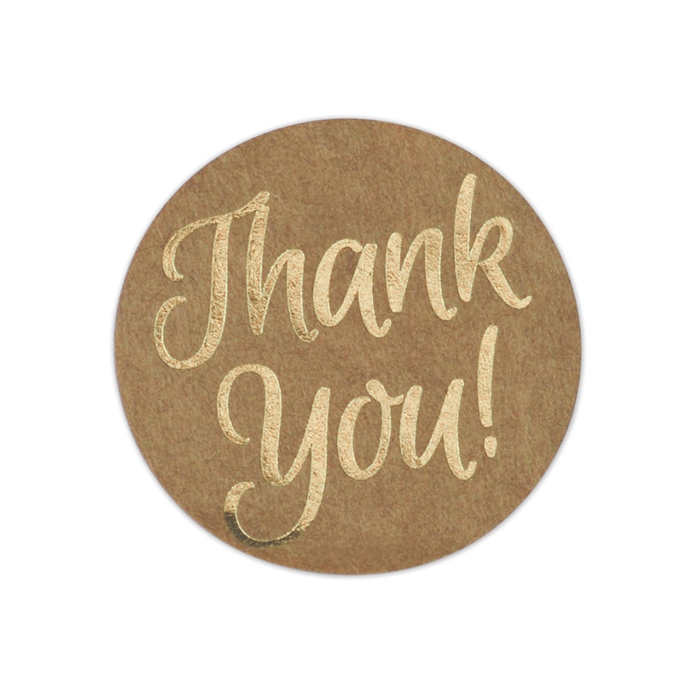 Great Papers! Self-Adhesive Seals Sticker Roll, Gold Foil/Kraft, Thank You, 1-1/2in Diameter, 250 Seals Per Roll MPN:2017012