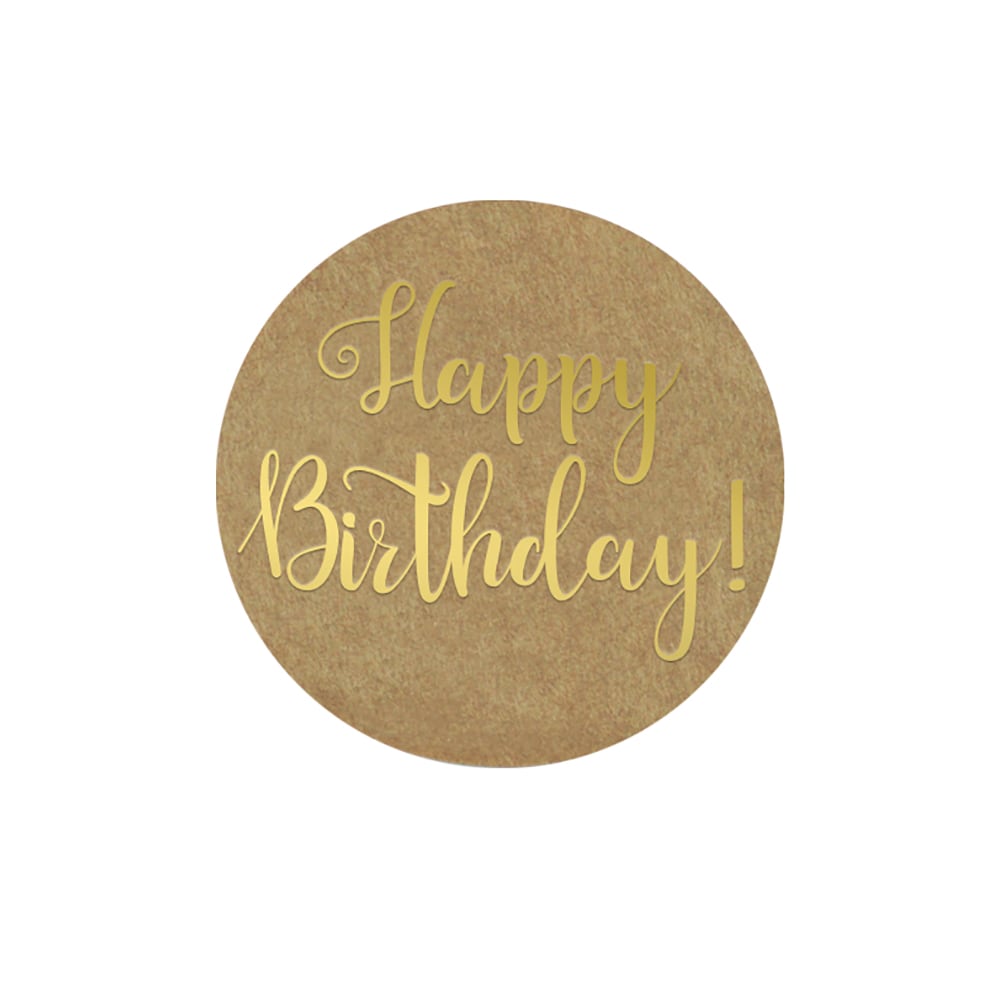Great Papers! Self-Adhesive Seals Sticker Roll, Gold Foil/Kraft, Happy Birthday, 1.5in Diameter, 250 Seals Per Roll MPN:2020155