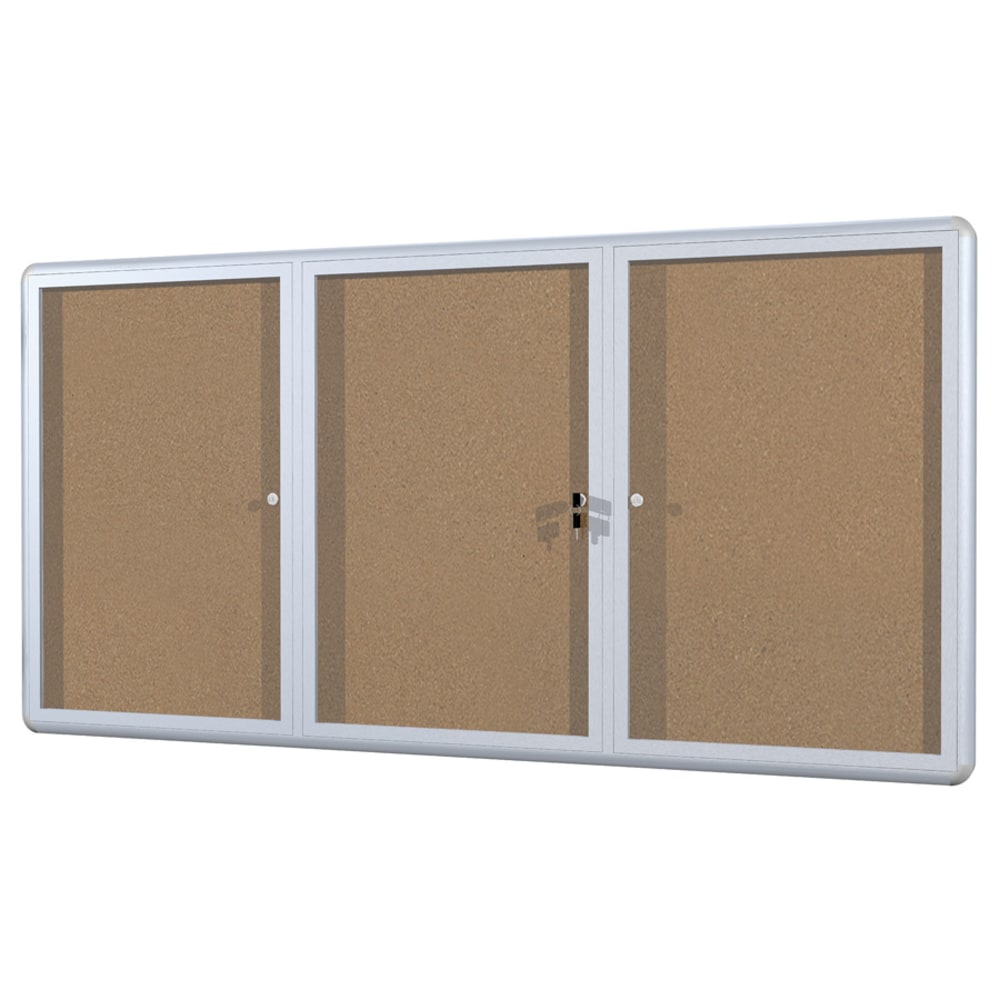 MasterVision Anodized Aluminum Frame Enclosed Cork Bulletin Board, 3 Doors, 36in x 72in MPN:VT1620101230