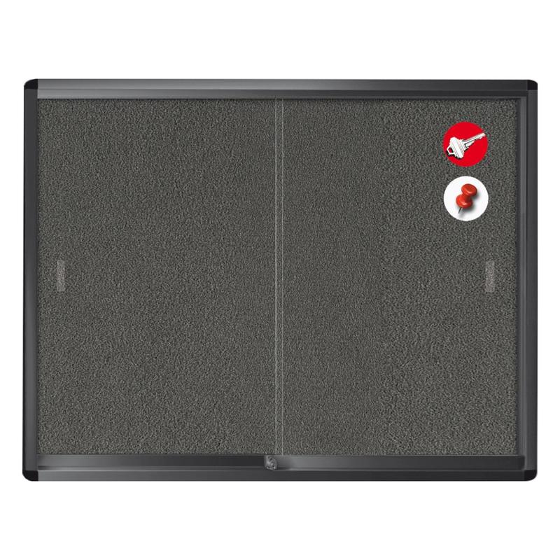 MasterVision Enclosed Fabric Bulletin Board Cabinet With Aluminum Frame And Glass Slide Doors, 36in x 48in, Grey/Graphite MPN:VT640103717