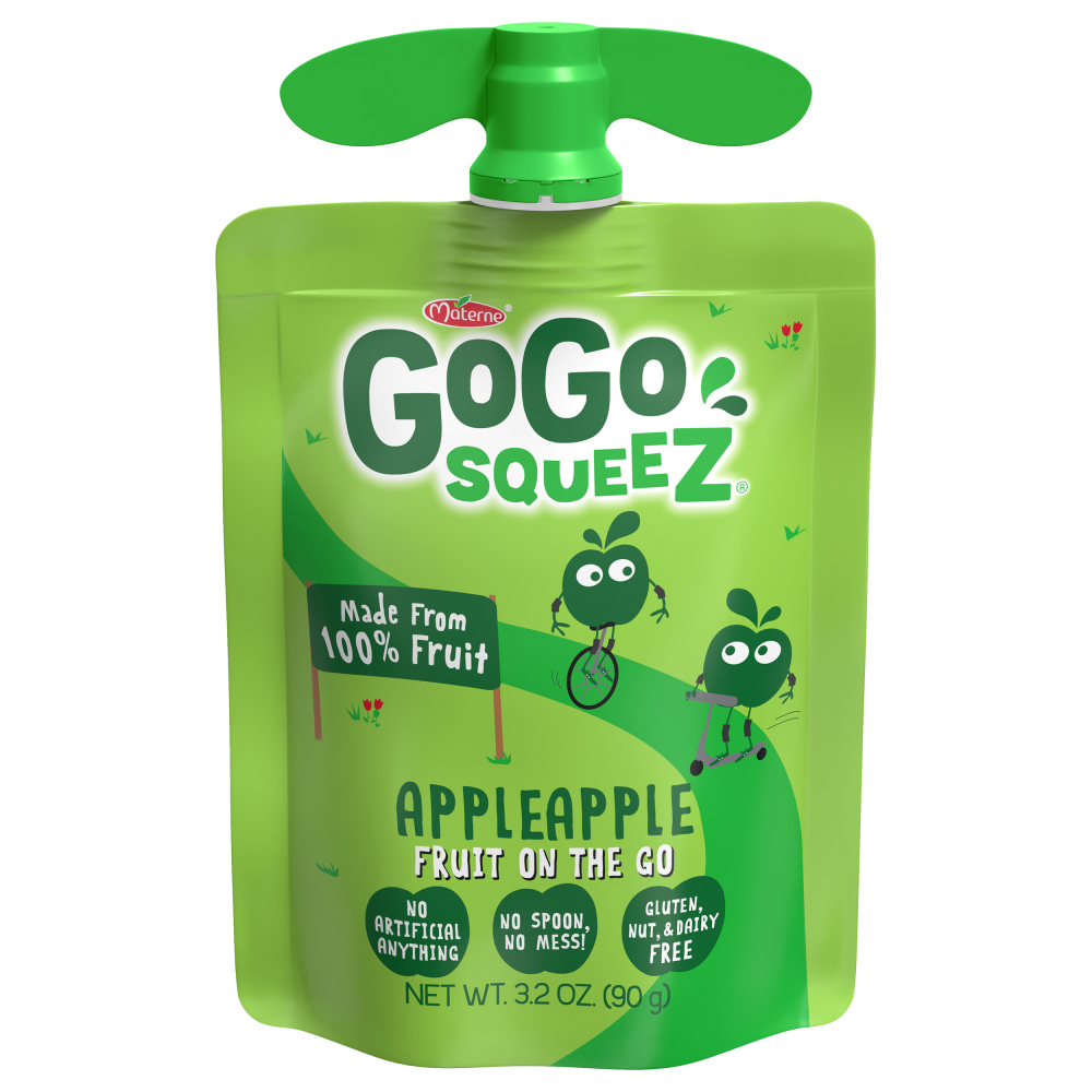 GoGo Squeez Applesauce Pouches, Apple Apple, 3.2 Oz, Pack Of 18 Pouches MPN:IFA00055