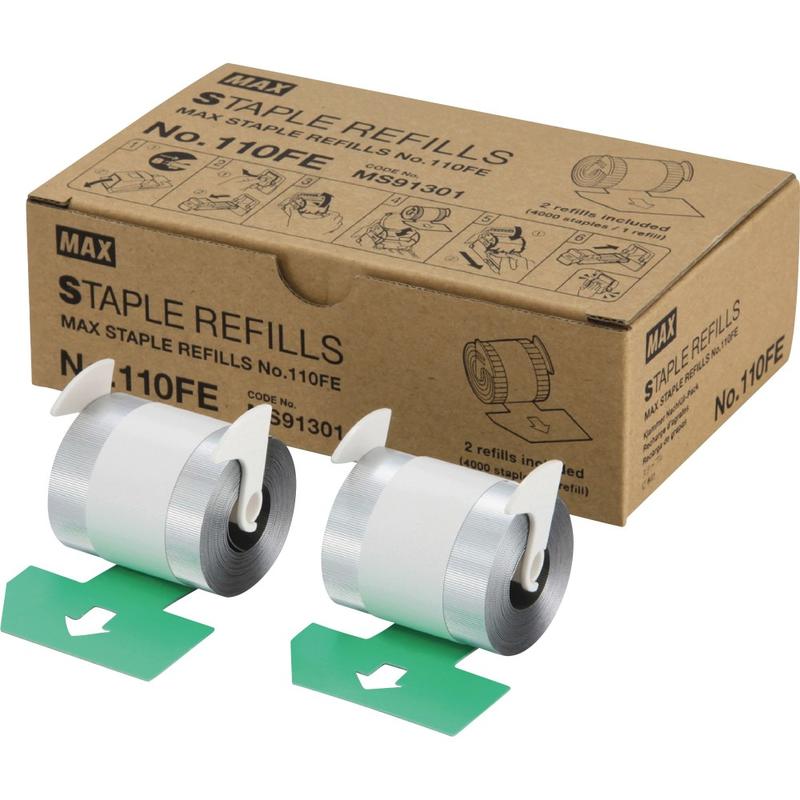 MAX 110Fe Staple Refill, 9/16in Leg, 4, 000 Per Cartridge, Pack of 2 Cartridges MPN:NO110FE