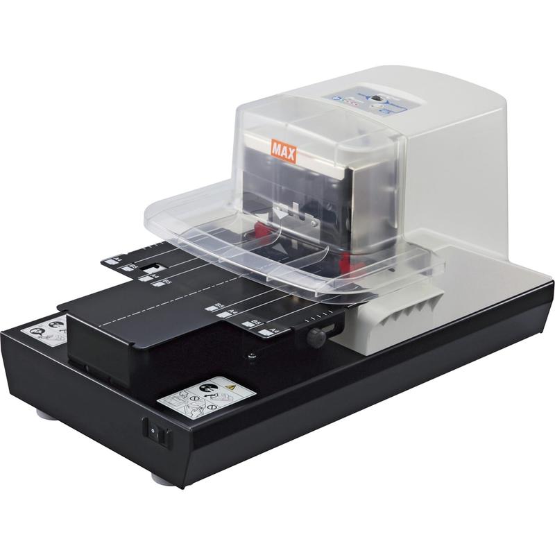 MAX Electronic Stapler - Staples Upto 100 Sheet of 80g/m2 Paper - 0.87in Throat Depth - Black, White - 1 Each MPN:EH110F
