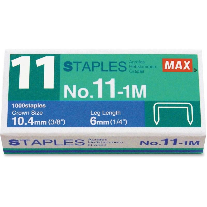 MAX No. 11-1M Staples - 50 Per Strip - 15/64in Leg - 7/17in Crown - for Paper - Silver - 1000 / Box MPN:NO.11-1M