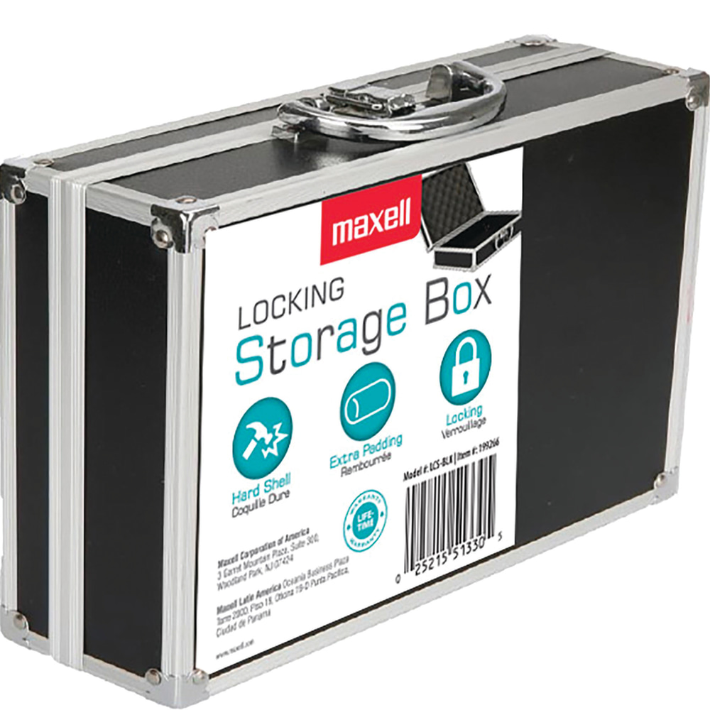 Maxell Hard-Shell Plastic Locking Storage Case, 5inH x 8-1/2inW x 2-13/16inD, Black MPN:199266