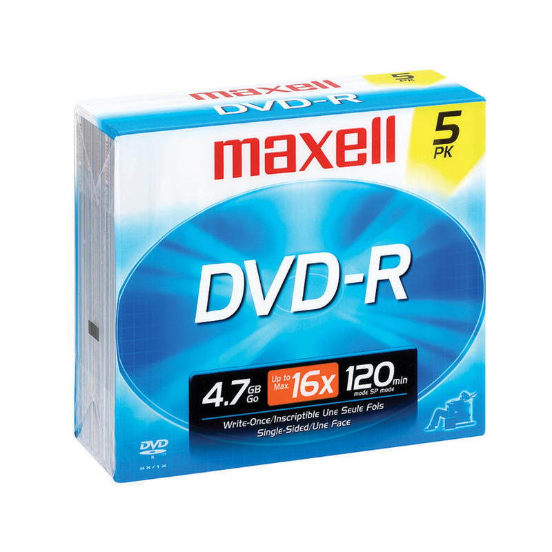 Maxell DVD-R Recordable Discs, 4.7GB/120 Minutes, Pack Of 5 (Min Order Qty 8) MPN:638002