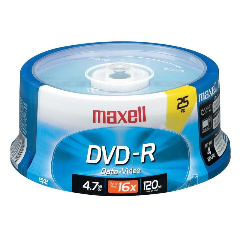 Maxell DVD-R Recordable Media Spindle, 4.7GB/120 Minutes, Pack Of 25 (Min Order Qty 5) MPN:638010