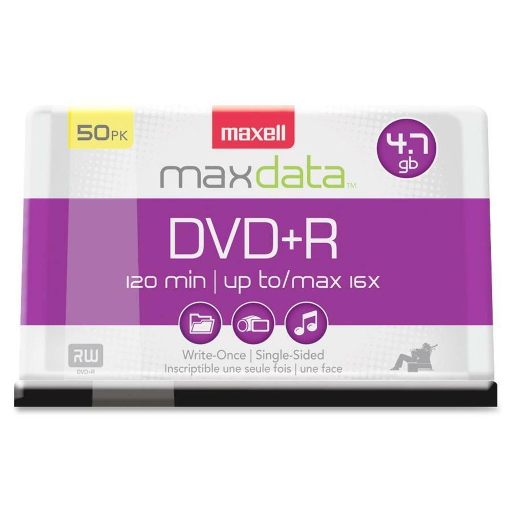 Maxell DVD+R Recordable Media Spindle, 4.7GB/120 Minutes, Pack Of 50 (Min Order Qty 4) MPN:639013
