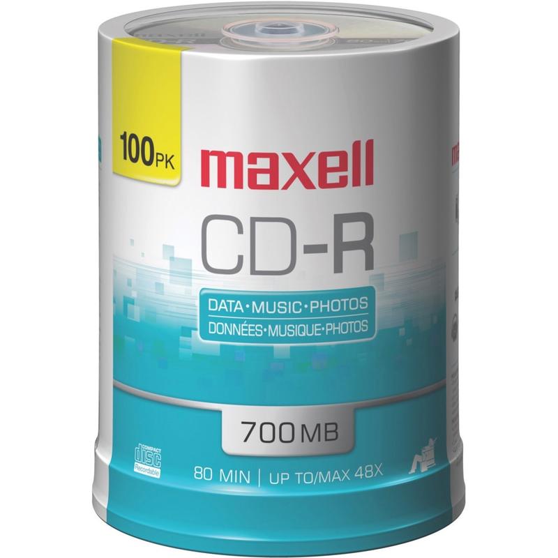 Maxell CD-R Media Spindle, 700MB/80 Minutes, Pack Of 100 (Min Order Qty 2) MPN:648200