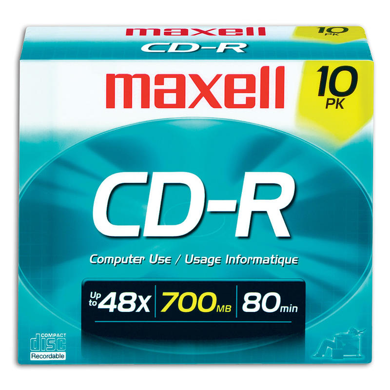 Maxell CD-R Media With Jewel Cases, 700MB/80 Minutes, Pack Of 10 (Min Order Qty 7) MPN:MAX648210