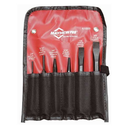 Punch and Chisel Set, 6-Piece, Steel MPN:61005