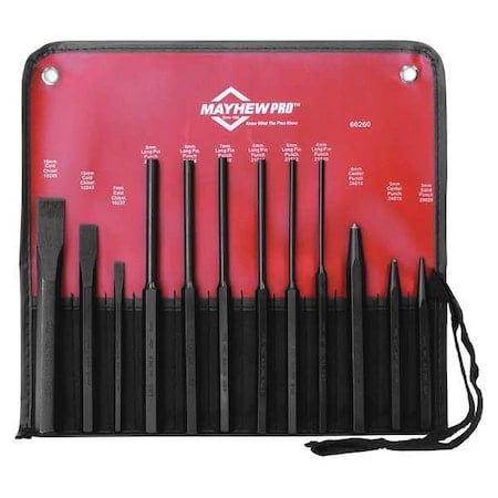 Punch and Chisel Set, 12-Piece, Steel MPN:66260
