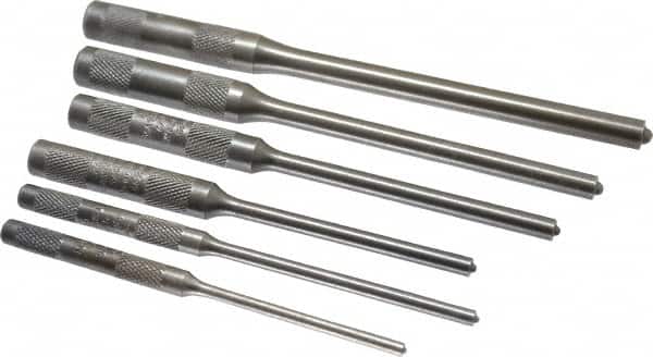 Roll Pin Punch Set: 6 Pc, 0.125 to 0.3125