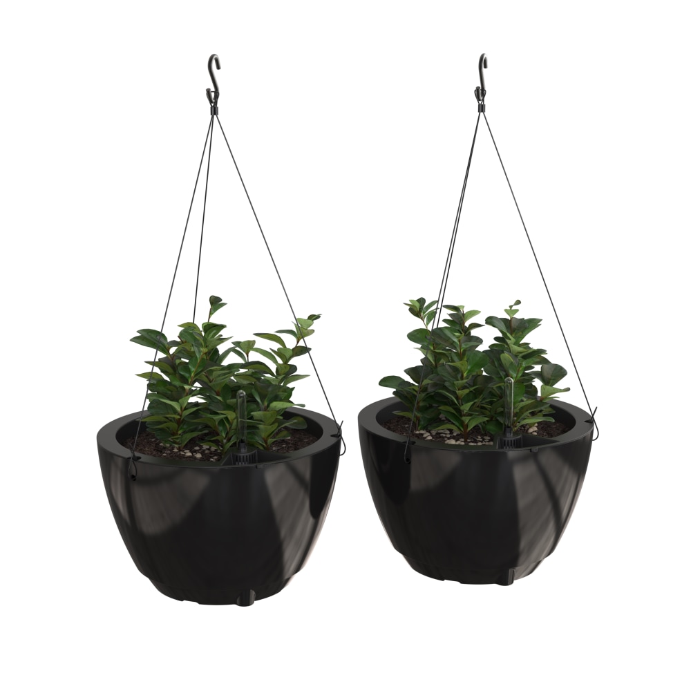 Mayne Caprio Hanging Planters, 9inH, Black, Set Of 2 Planters MPN:3886-B