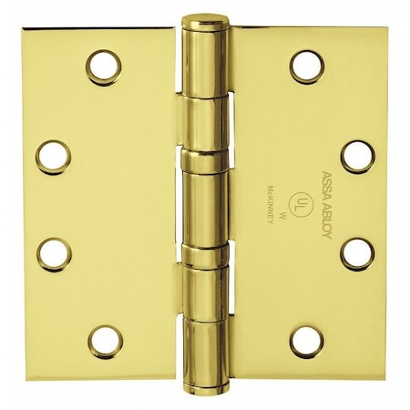 Butt Hinge, Steel, Flush Mounting, 1 7/16 in Leaf W x 3 1/2 in Leaf H, Bright Brass MPN:55391