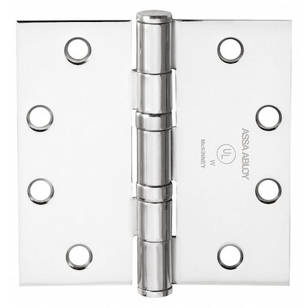 Butt Hinge, Steel, Flush Mounting, 1 11/16 in Leaf W x 4 in Leaf H, Bright Chrome MPN:55569