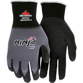 MCR Safety Ninja BNF Gloves 15 Gauge Nylon Nitrile Coated Palm/Fingertips w/Dots 12 Pairs N96797M