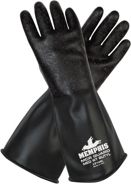 Chemical Resistant Gloves: Large, 14 mil Thick, Butyl, Unsupported MPN:CP14RL