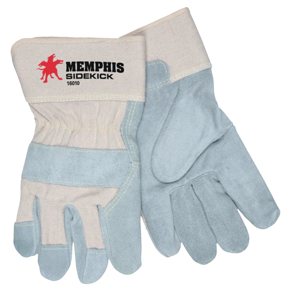 MCR Safety Sidekick Side Leather Gloves, Large, Blue/Gray, Pack Of 12 MPN:16010L