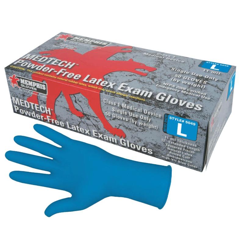 Memphis Glove MedTech Disposable Powder-Free Latex Exam Gloves, Large, Blue, Case Of 500 Gloves MPN:5049L