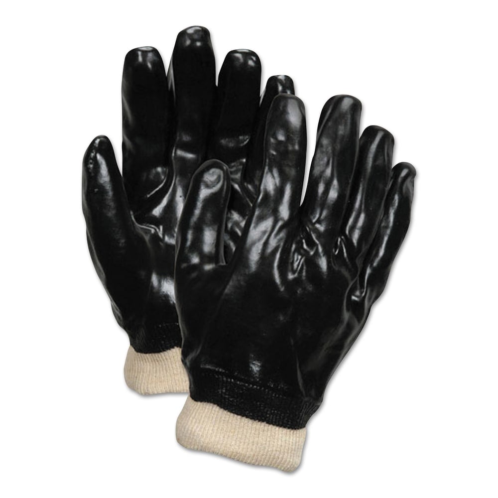 Memphis Glove Dipped PVC Gloves With Knit Wrist, One Size, Black, Pack Of 12 Pairs MPN:6100