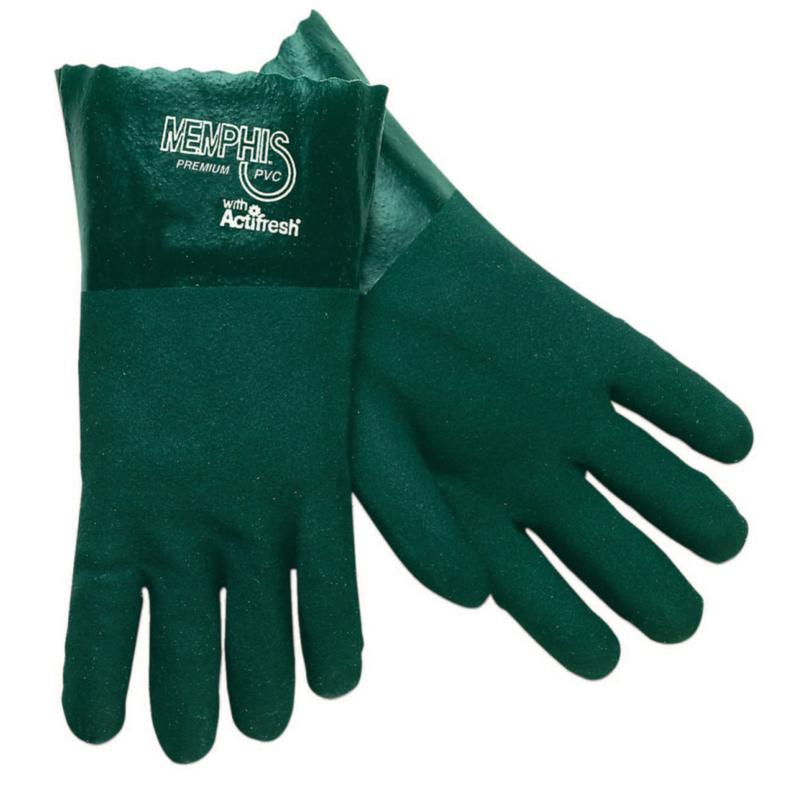 Memphis Glove Premium Double-Dipped PVC Gloves, Mens, Green, Pack Of 12 Pairs MPN:6412
